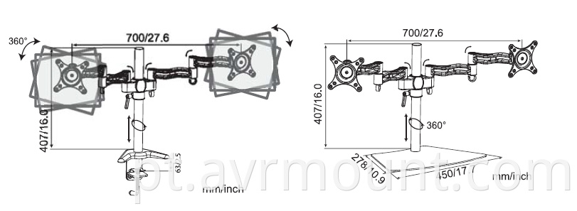 AVRD08 desktop arm monitor mount SIZE DRAWING